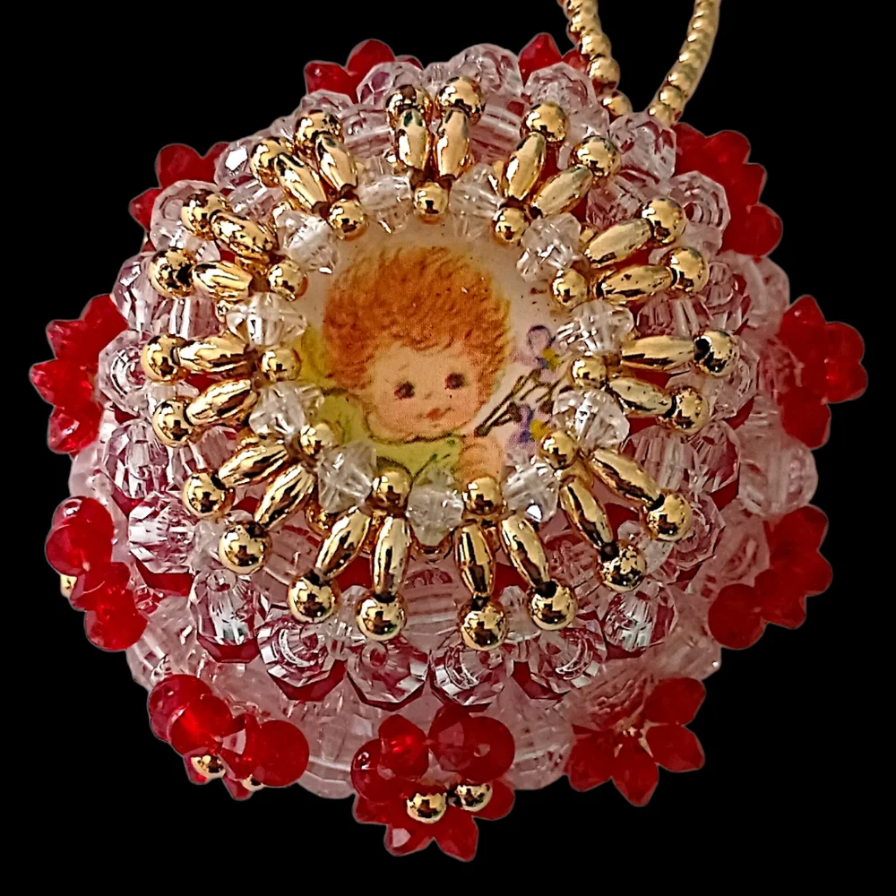 12 Vtg Acrylic Beaded Christmas Ornaments‎ Diorama With Figures Kitschy Pushpin
